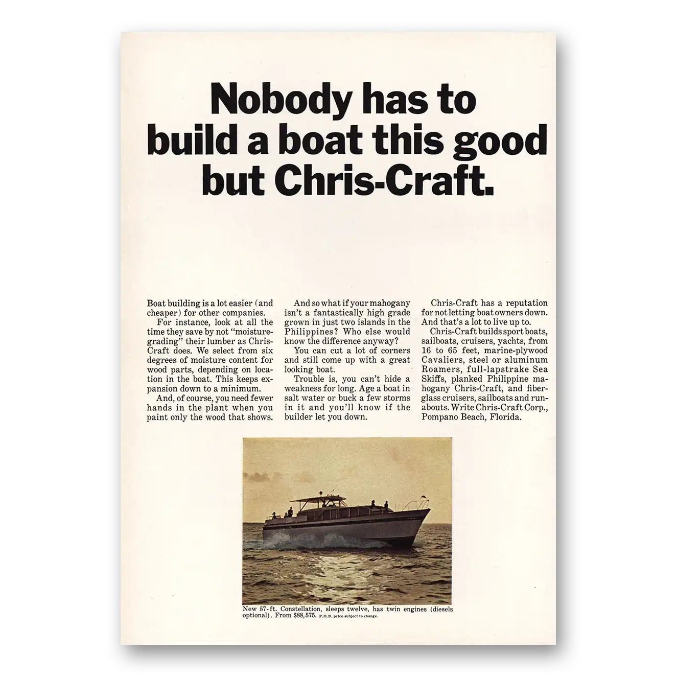 1965 Chris Craft Nobody Has To Build Boat This Good Vintage Magazine Print Ad