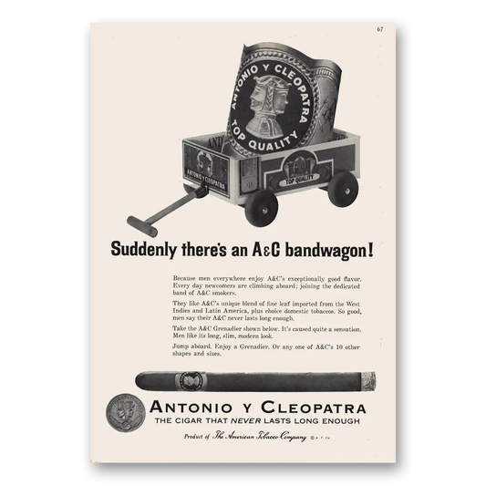 1965 Antonio Y Cleopatra Cigars A&C Bandwagon Vintage Magazine Print Ad