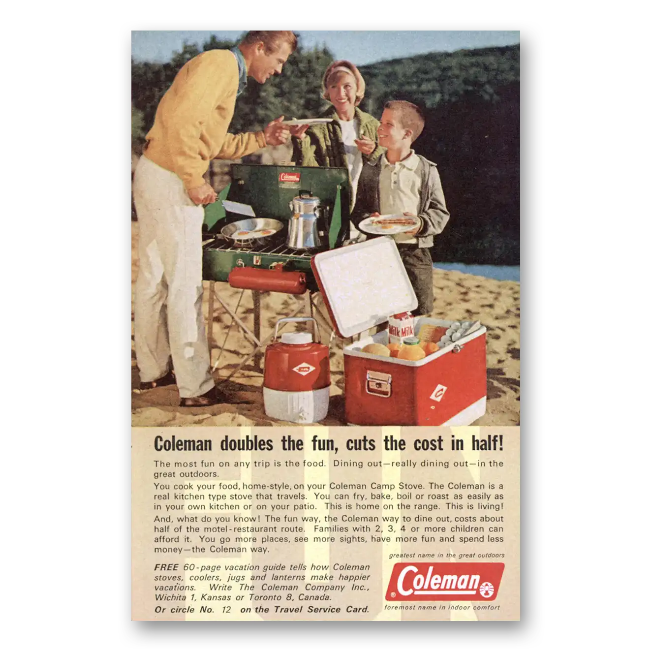 1965 Coleman Coolers Doubles the Fun Cuts the Costs in Half Vintage Magazine Print Ad