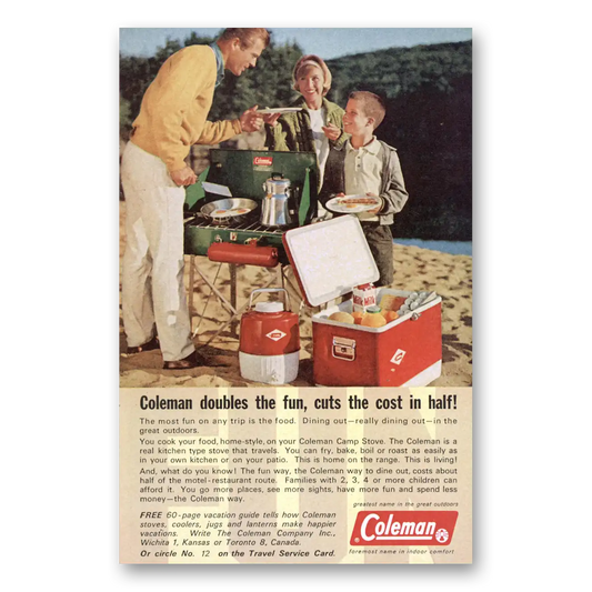 1965 Coleman Coolers Doubles the Fun Cuts the Costs in Half Vintage Magazine Print Ad