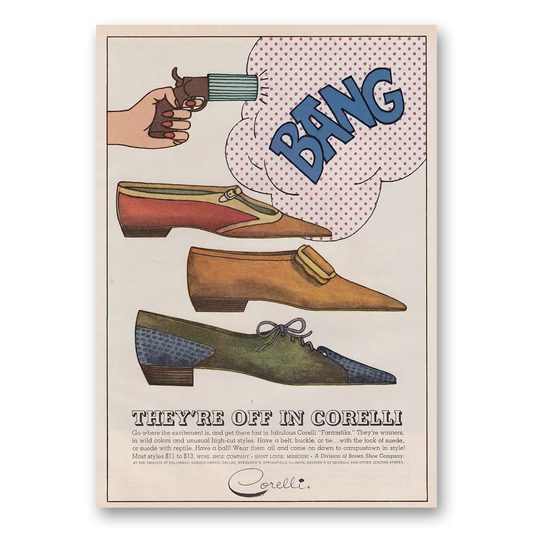 1965 Corelli Shoes Bang They're Off In Corelli Vintage Magazine Print Ad