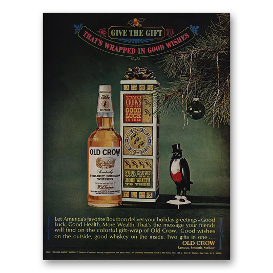 1965 Old Crow Wrapped In Good Wishes Vintage Magazine Print Ad