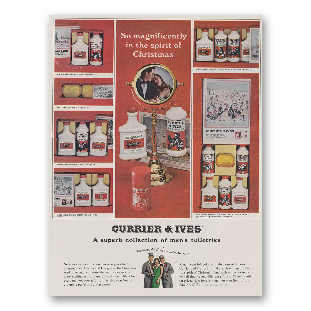 1965 Currier & Ives Mens Toiletries So Magnificently In the Spirit of Christmas Vintage Magazine Print Ad