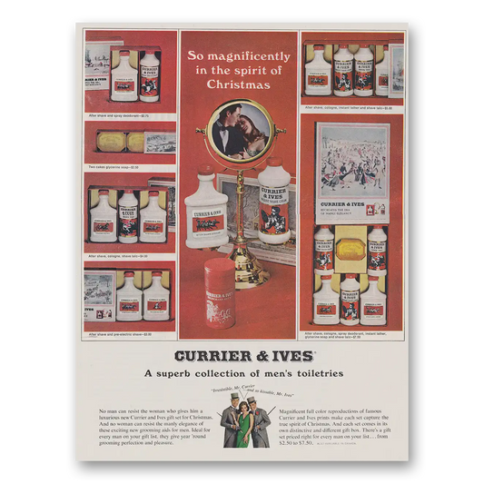 1965 Currier & Ives Mens Toiletries So Magnificently In the Spirit of Christmas Vintage Magazine Print Ad