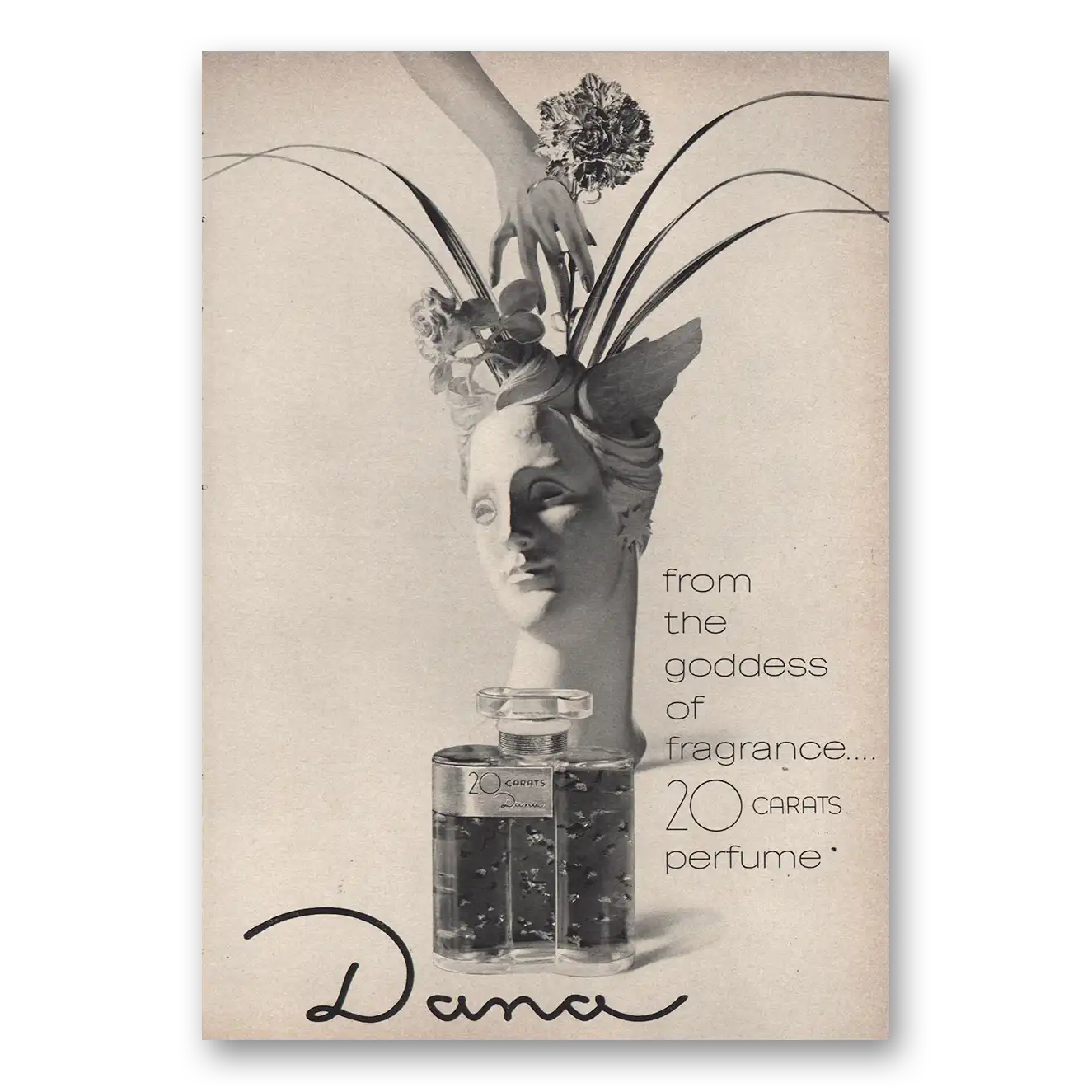 1965 Dana Perfumes Goddess of Fragrance Vintage Magazine Print Ad