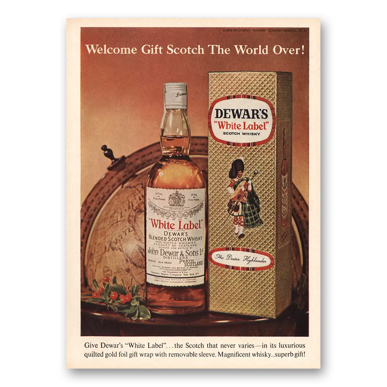 1965 Dewars White Label Welcome Gift Scotch Vintage Magazine Print Ad