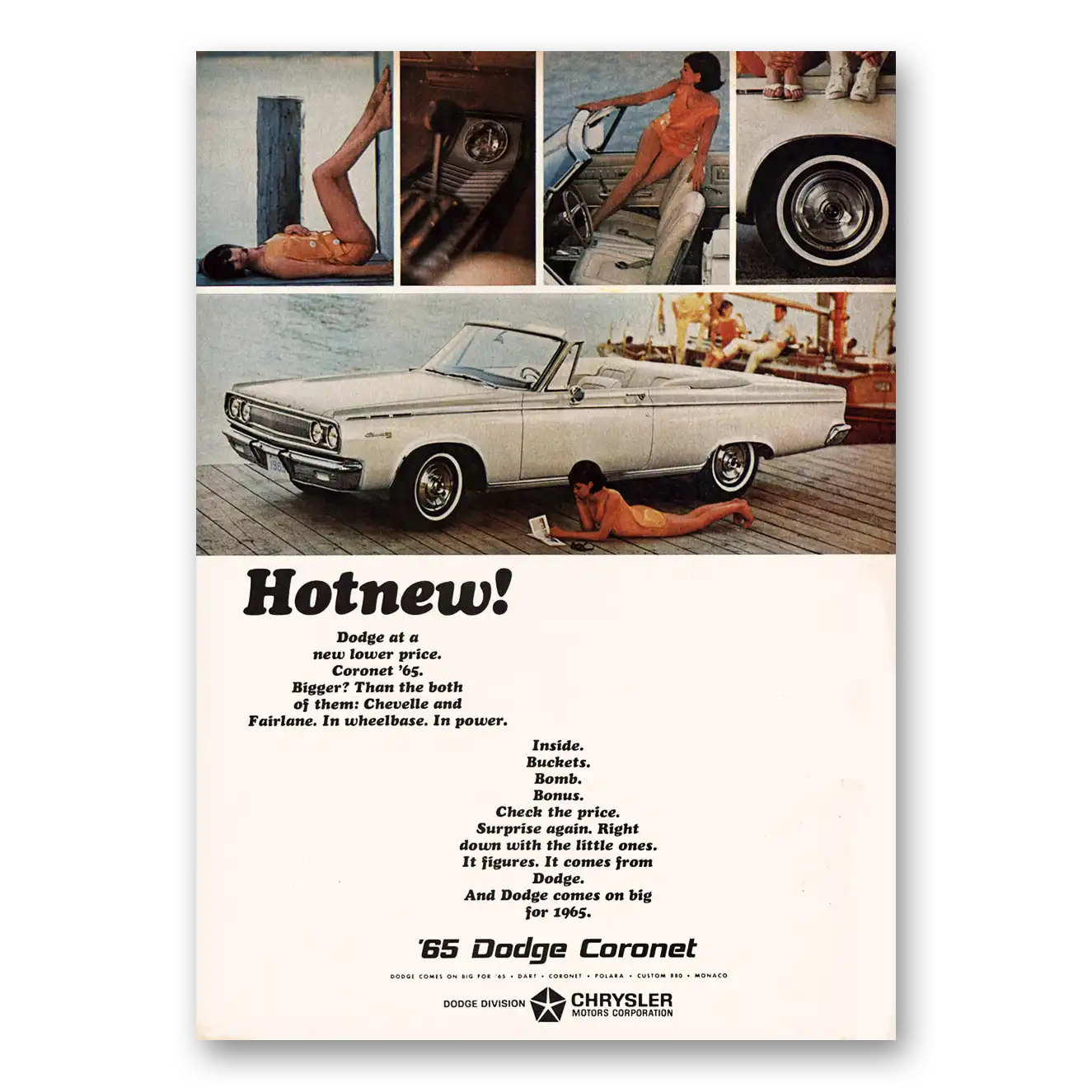 1964 Dodge Coronet Hot new Inside Buckets Bomb Bonus Vintage Magazine Print Ad