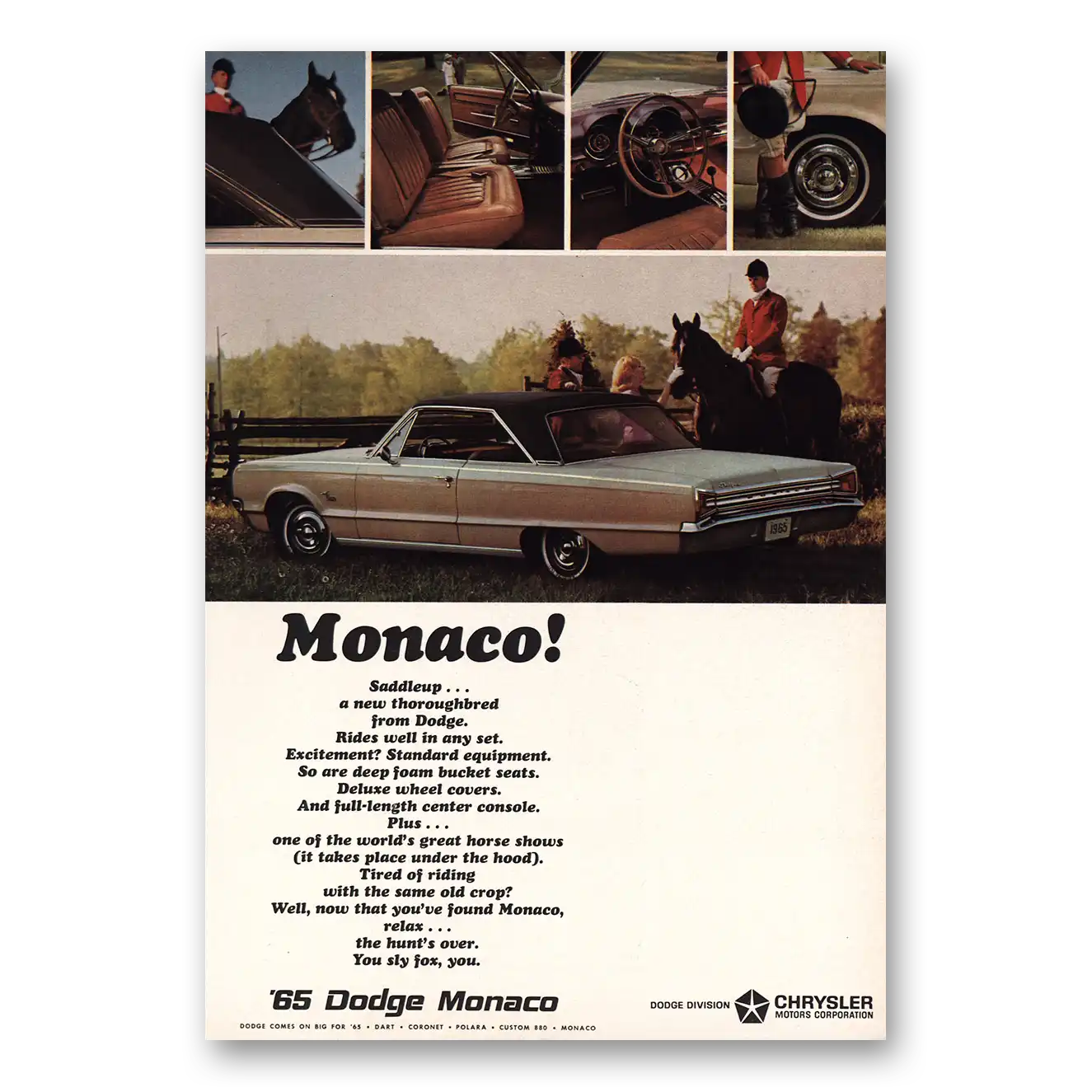 1965 Dodge Monaco Saddleup Vintage Magazine Print Ad