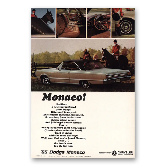 1965 Dodge Monaco Saddleup Vintage Magazine Print Ad