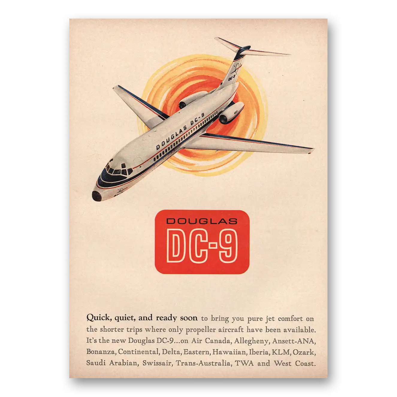 1965 Douglas DC9 Quick Quiet and Ready Soon Vintage Magazine Print Ad