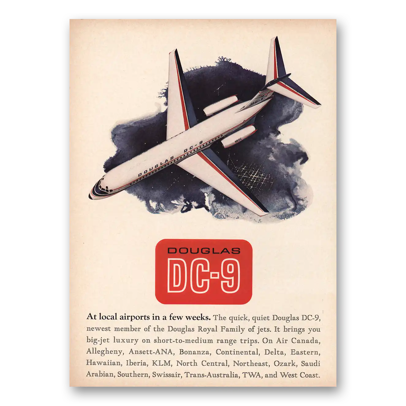 1965 Douglas DC9 At Local Airports In a Few Weeks Vintage Magazine Print Ad