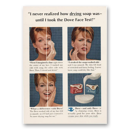 1965 Dove Soap Face Test Vintage Magazine Print Ad