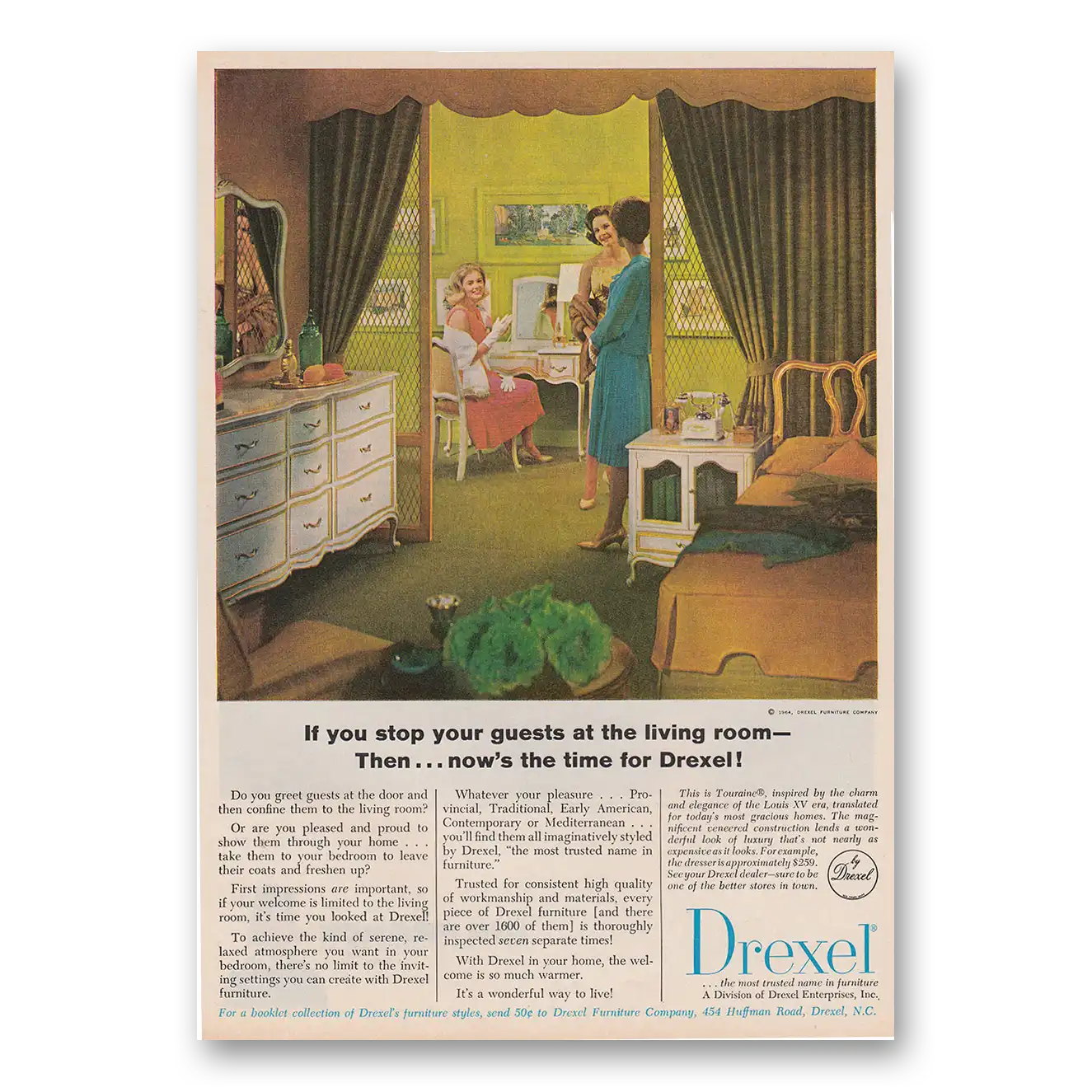 1965 Drexel Furniture You Stop Your Guests at the Living Room Vintage Magazine Print Ad