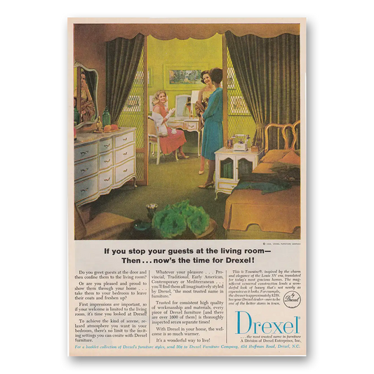 1965 Drexel Furniture You Stop Your Guests at the Living Room Vintage Magazine Print Ad