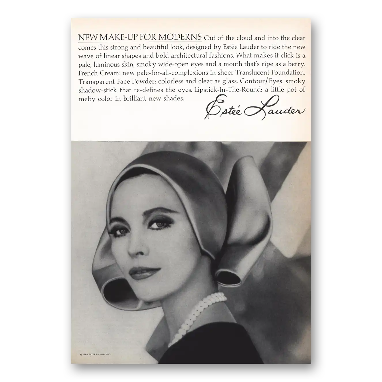 1965 Estee Lauder New Make Up for Moderns Vintage Magazine Print Ad