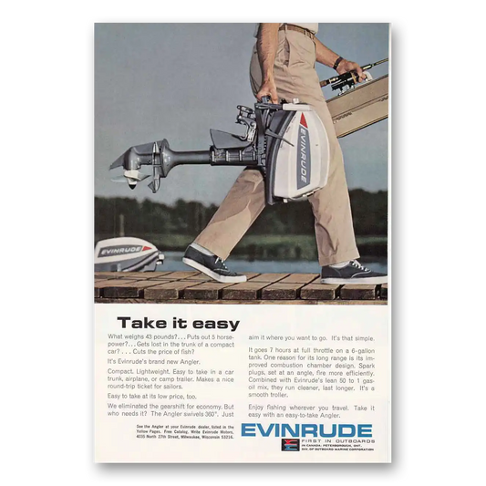 1965 Evinrude Angler Take It Easy Vintage Magazine Print Ad