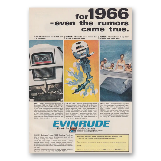 1965 Evinrude Even the Rumors Came True Vintage Magazine Print Ad