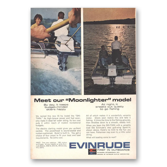 1965 Evinrude Meet Our Moonlighter Vintage Magazine Print Ad