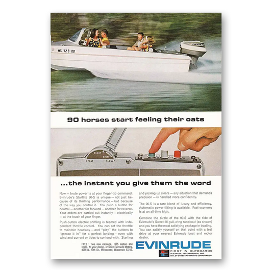 1965 Evinrude Horses Start Feeling Their Oats Vintage Magazine Print Ad