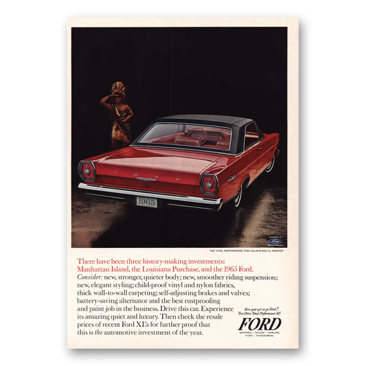 1965 Ford XL History Making Manhattan Island Vintage Magazine Print Ad