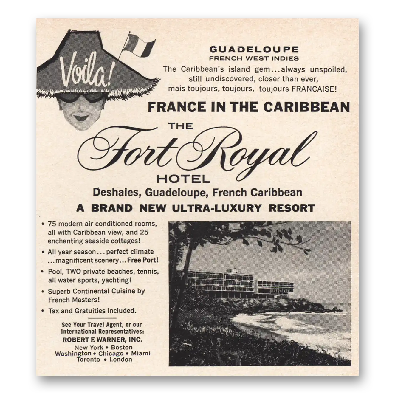 1965 Fort Royal Hotel Voila France In Caribbean Guadeloupe Vintage Magazine Print Ad