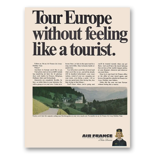 1965 Air France Tour Europe Without Feeling Like a Tourist Vintage Magazine Print Ad