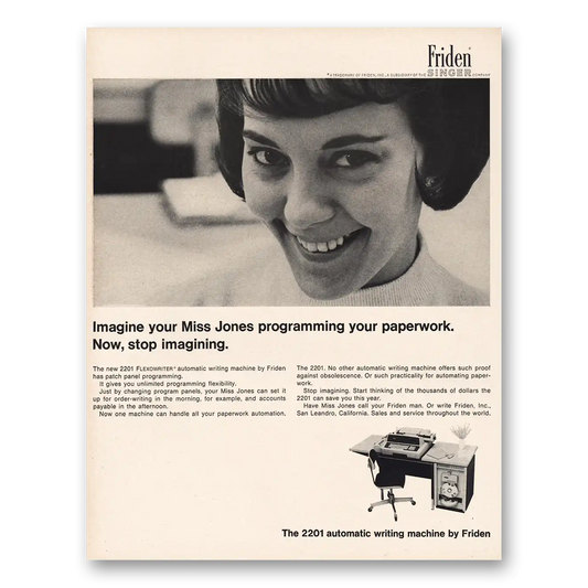 1965 Friden Calculator Imagine Your Miss Jones Programming Vintage Magazine Print Ad