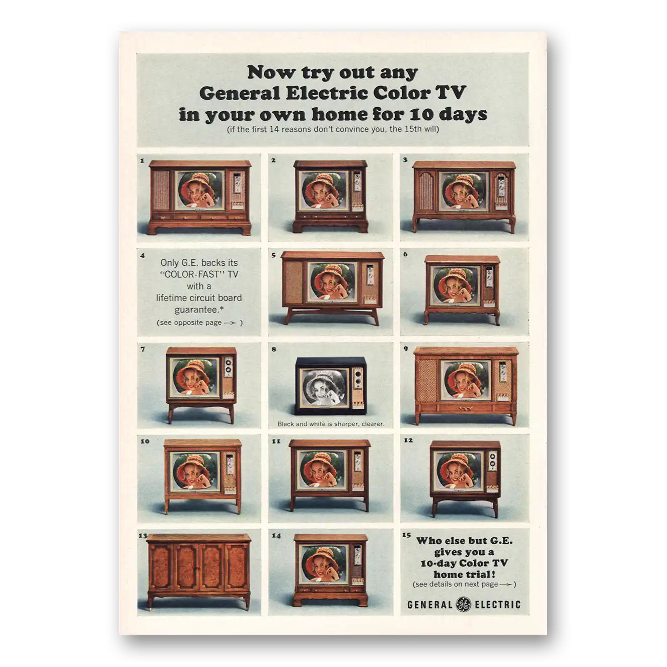 1964 General Electric Try Out Any Color TV Vintage Magazine Print Ad