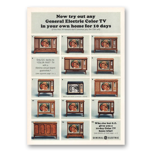 1964 General Electric Try Out Any Color TV Vintage Magazine Print Ad