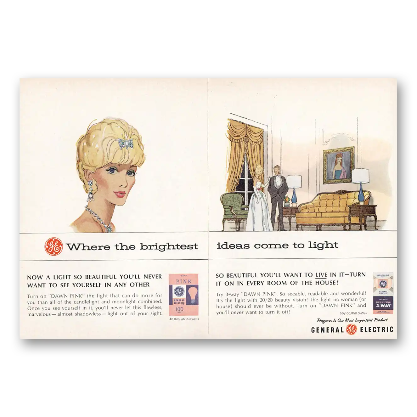 1965 GE Lamps Brightest Ideas Come to Light Vintage Magazine Print Ad