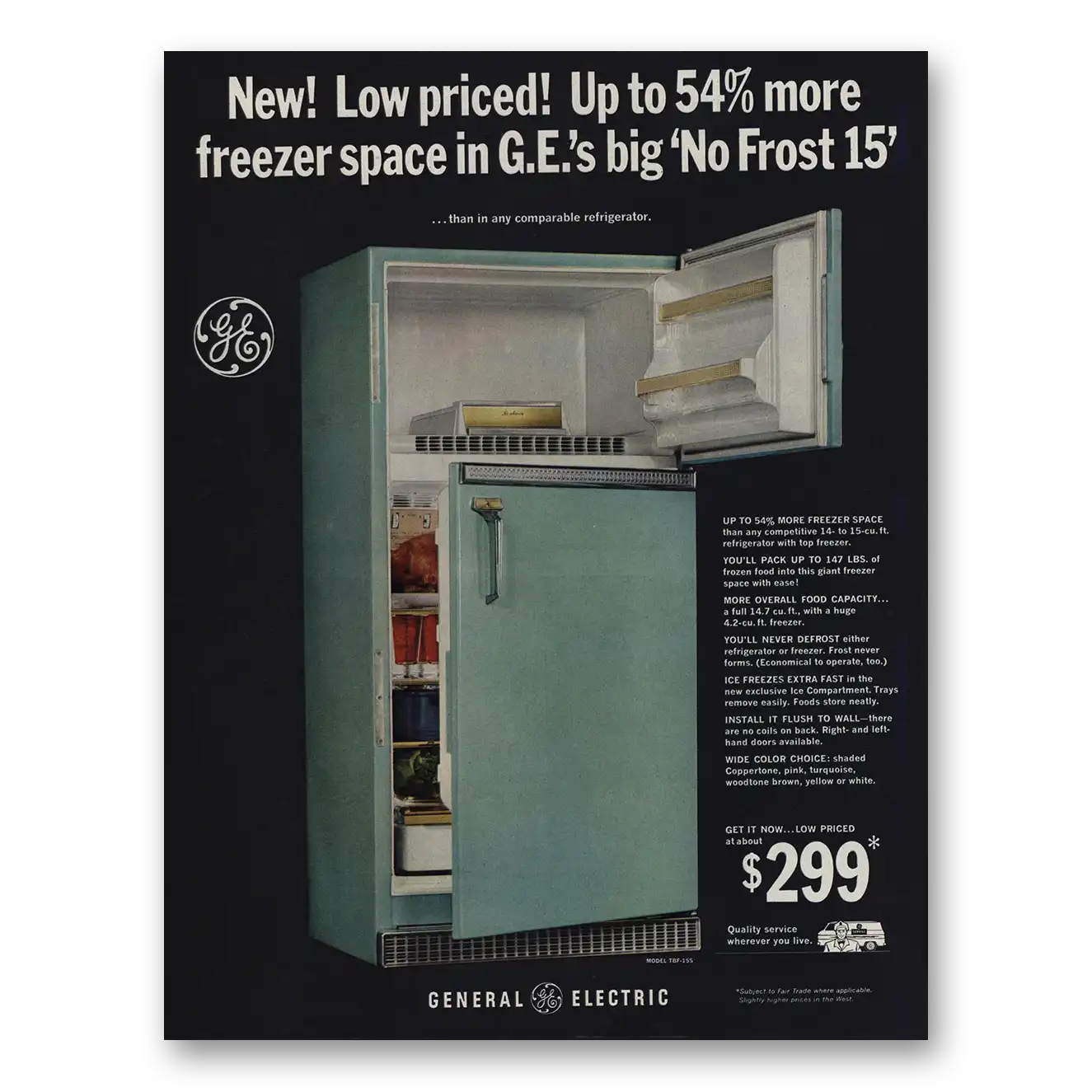 1965 General Electric Refrigerator Big No Frost 15 Vintage Magazine Print Ad