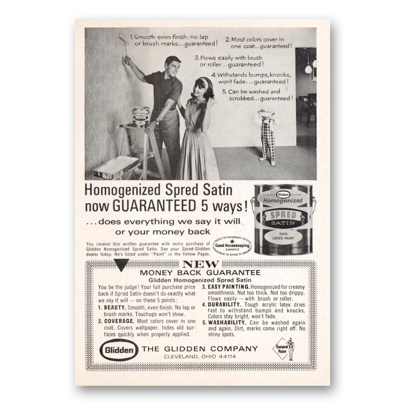 1965 Glidden Paint Homogenized Spred Satin Vintage Magazine Print Ad