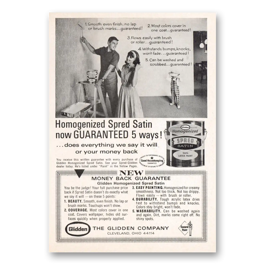 1965 Glidden Paint Homogenized Spred Satin Vintage Magazine Print Ad