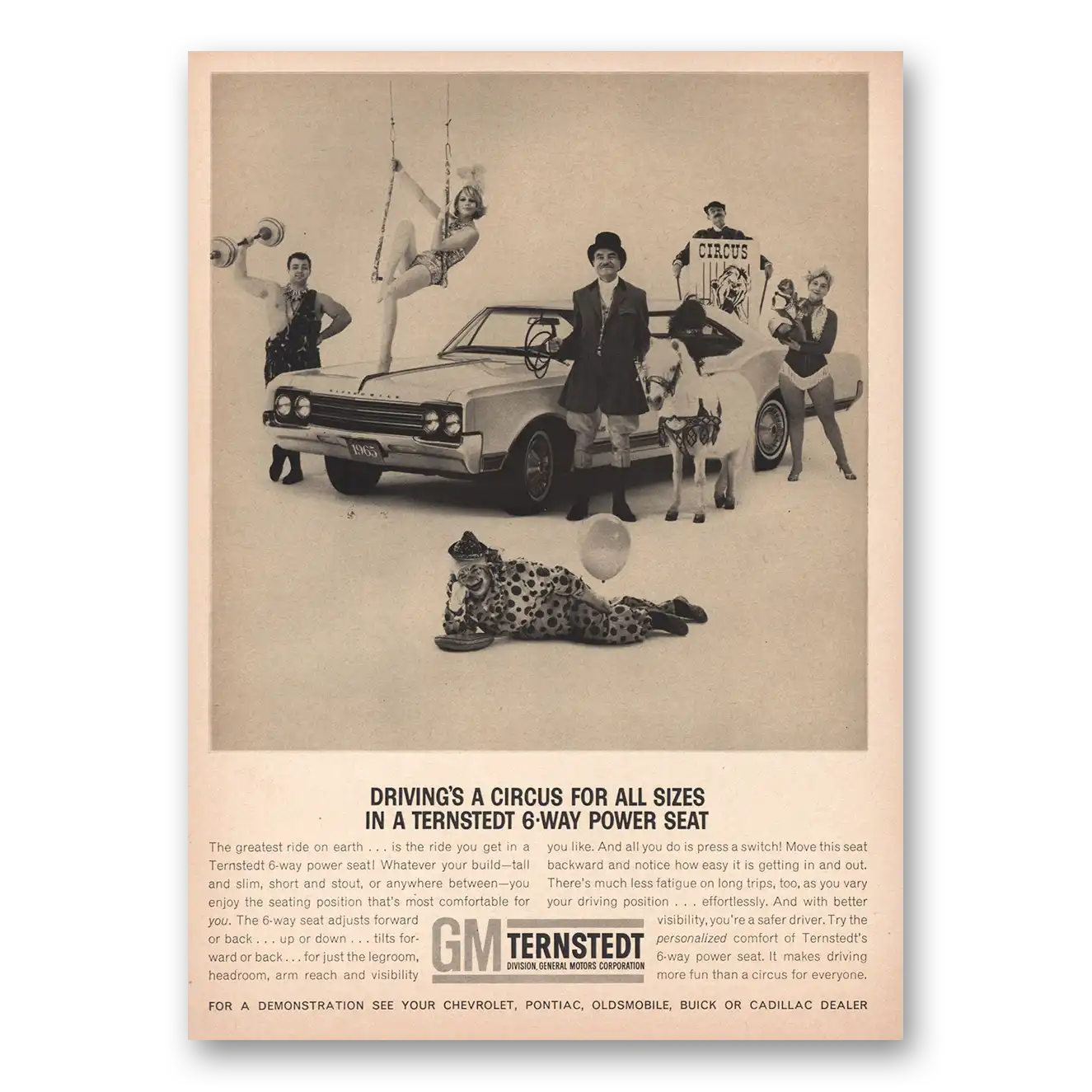 1965 GM Ternstedt Power Seat Drivings a Circus Vintage Magazine Print Ad