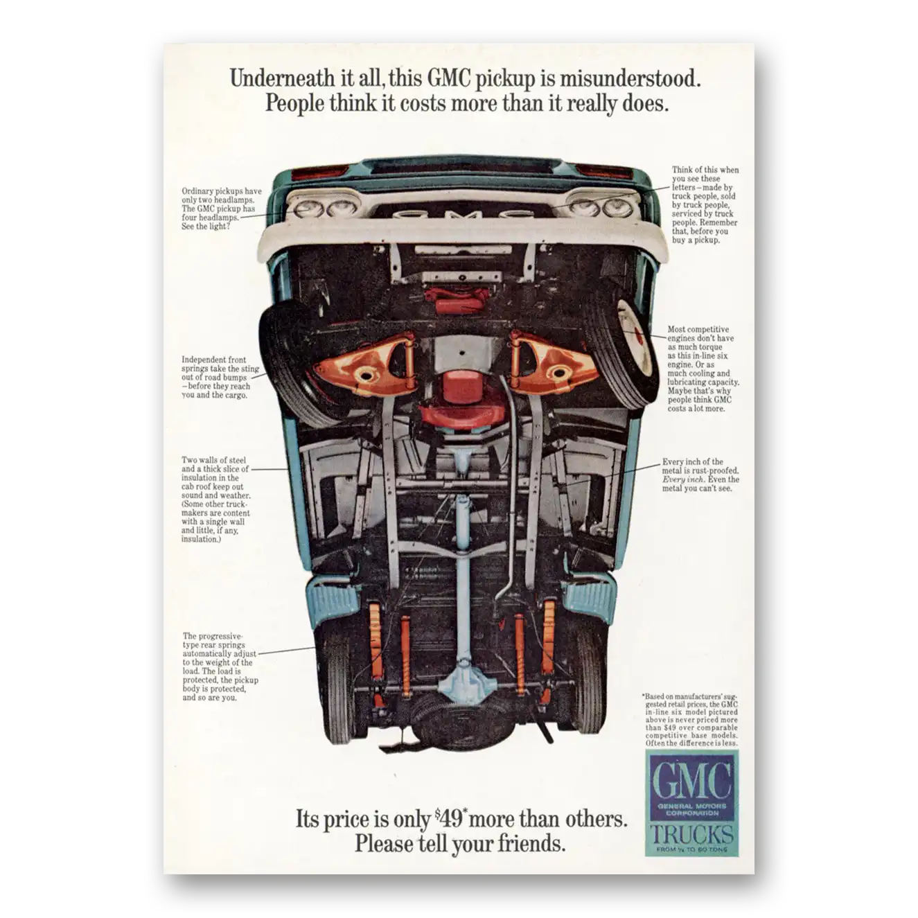 1965 GMC Trucks Underneath It All Vintage Magazine Print Ad