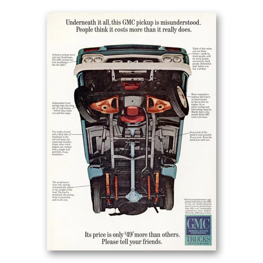 1965 GMC Trucks Underneath It All Vintage Magazine Print Ad