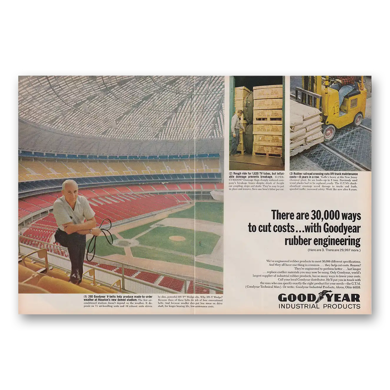 1965 Goodyear Tires Houston Dome Rubber Engineering Vintage Magazine Print Ad