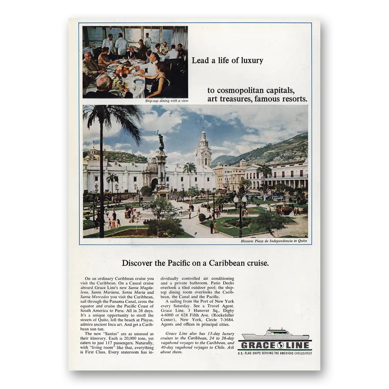 1965 Grace Line Lead Life of Luxury Cosmopolitan Capitals Vintage Magazine Print Ad