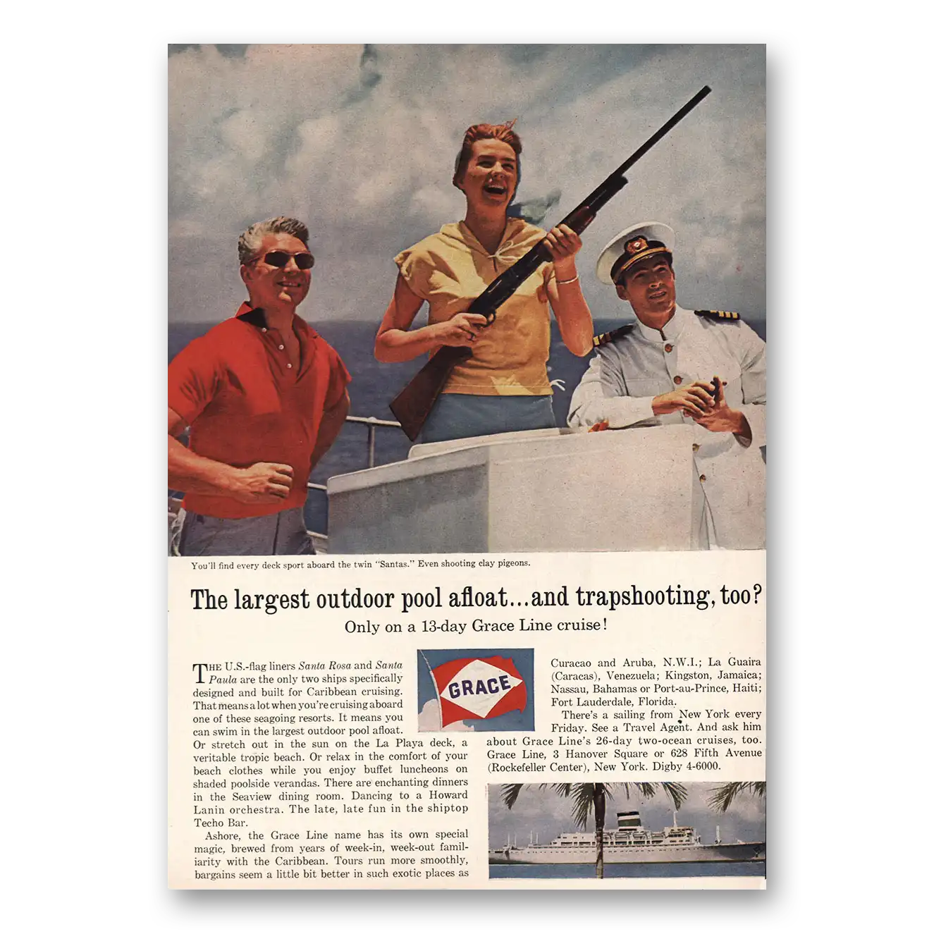 1965 Grace Line Largest Outdoor Pool Afloat Vintage Magazine Print Ad