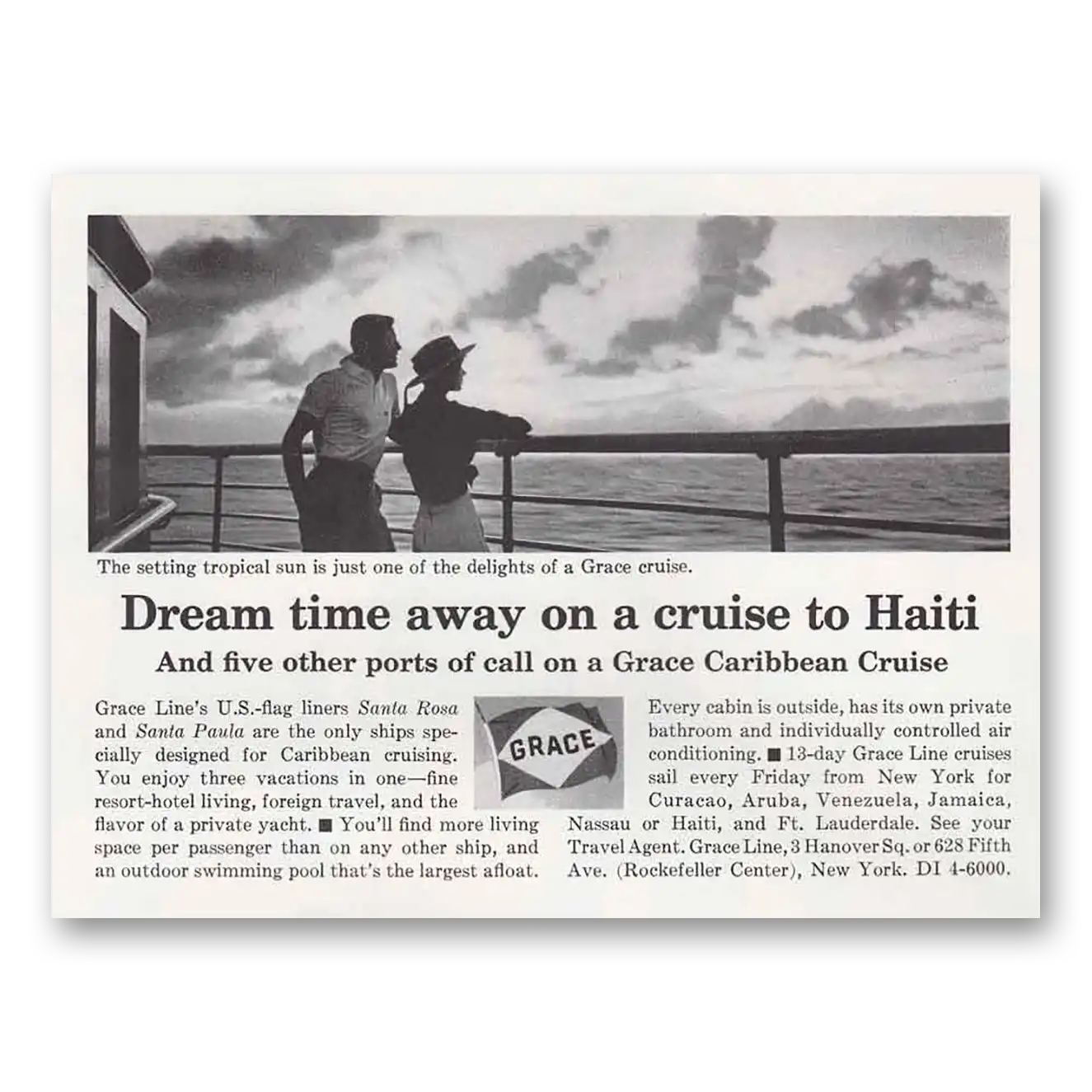 1965 Grace Line Dream Time Away On a Cruise to Haiti Vintage Magazine Print Ad