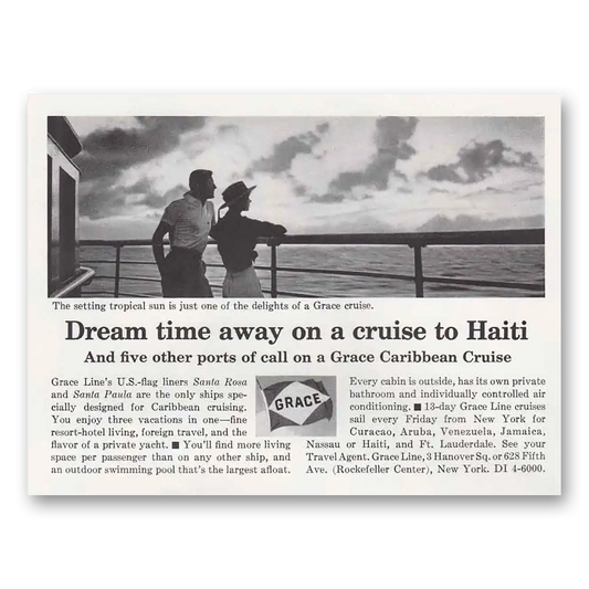 1965 Grace Line Dream Time Away On a Cruise to Haiti Vintage Magazine Print Ad