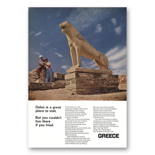 1965 Greece Delos Is a Great Place to Visit Vintage Magazine Print Ad