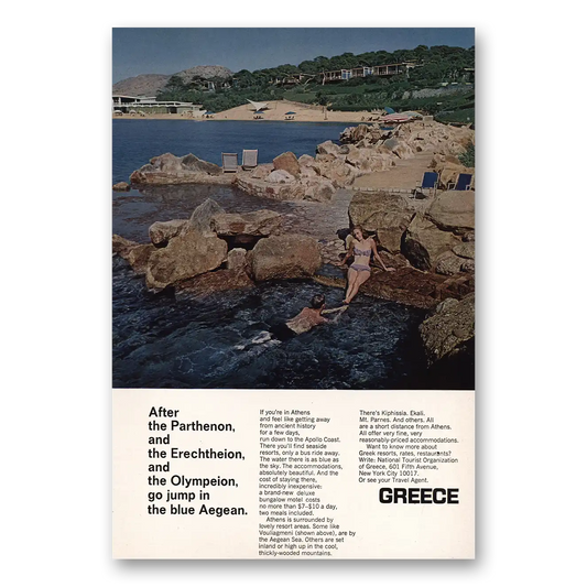 1965 Greece After the Parthenon Blue Aegean Vintage Magazine Print Ad