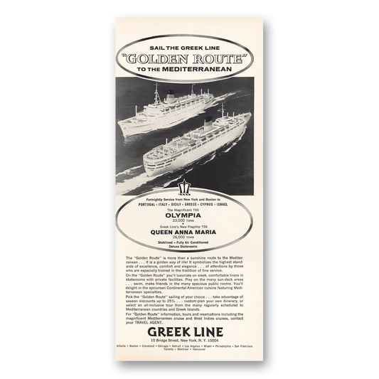 1965 Greek Line Golden Route to Mediterranean Vintage Magazine Print Ad