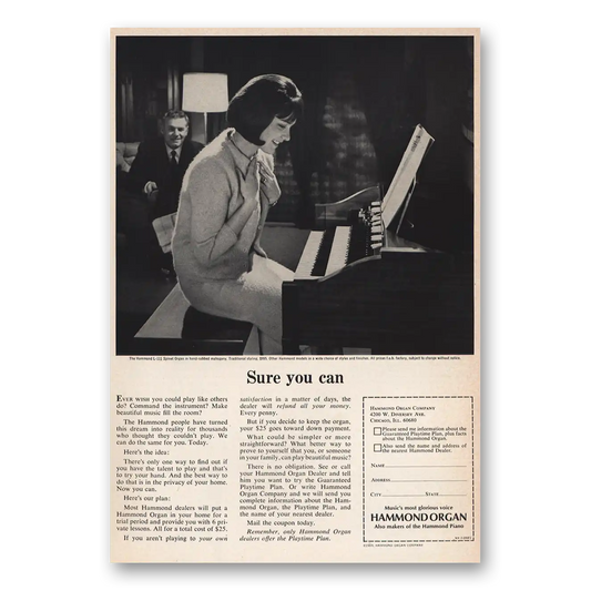 1965 Hammond Organ Sure You Can Vintage Magazine Print Ad