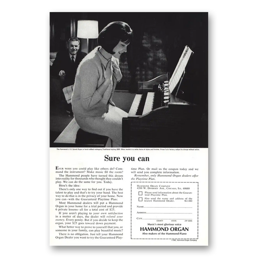 1965 Hammond Organ Sure You Can Vintage Magazine Print Ad