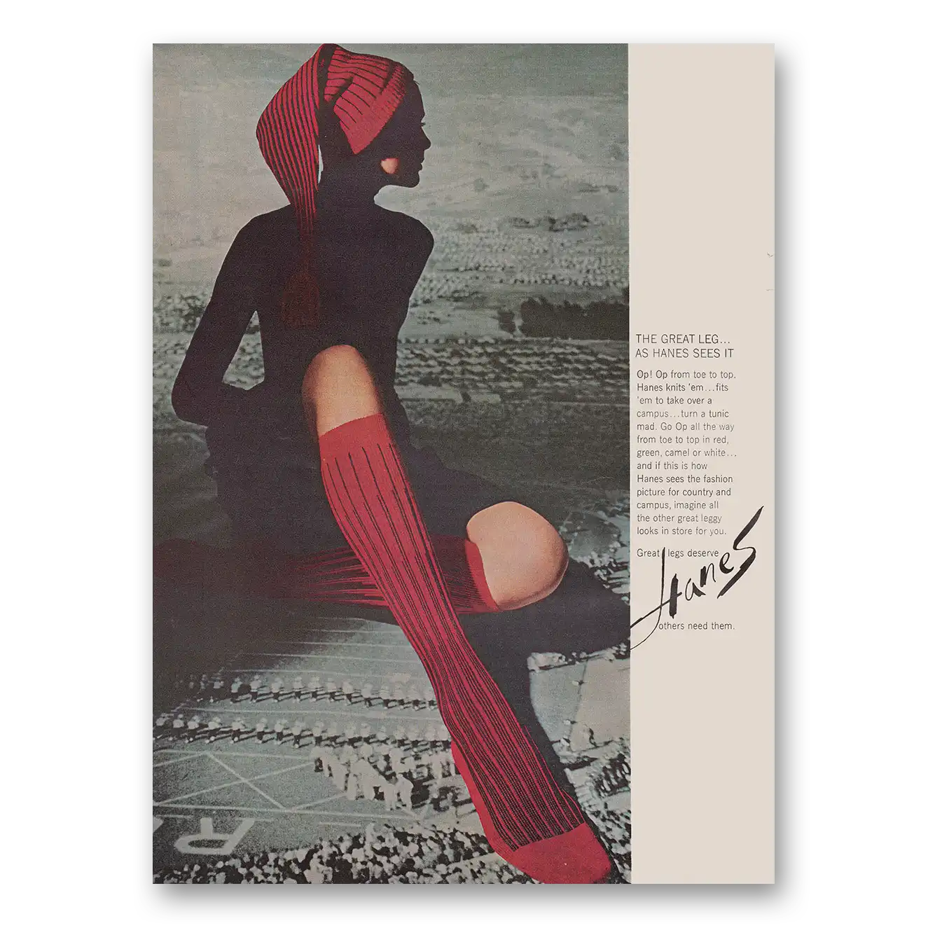 1965 Hanes Hosiery Great Leg As Hanes Sees It Vintage Magazine Print Ad