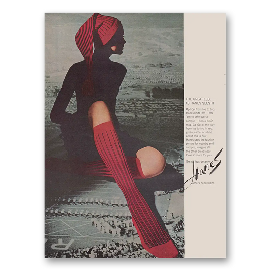 1965 Hanes Hosiery Great Leg As Hanes Sees It Vintage Magazine Print Ad