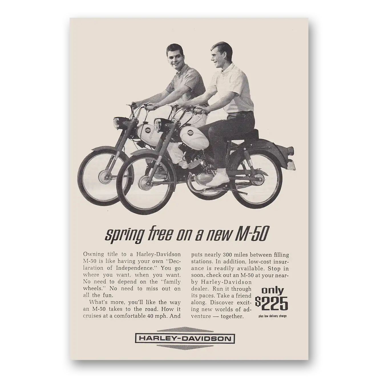 1965 Harley Davidson M50 Spring Free on a New M50 Vintage Magazine Print Ad