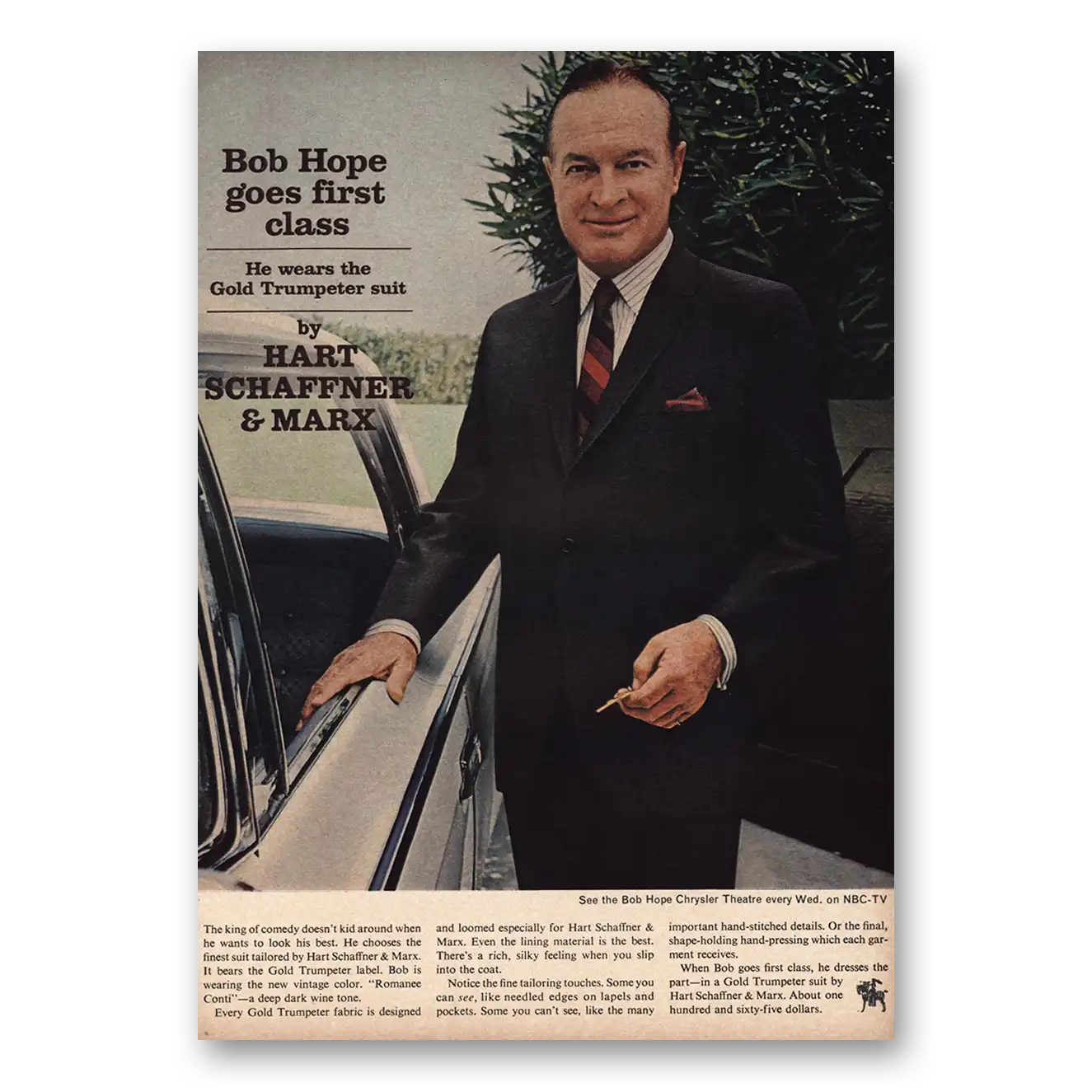 1965 Hart Schaffner Marx Bob Hope Goes First Class Vintage Magazine Print Ad